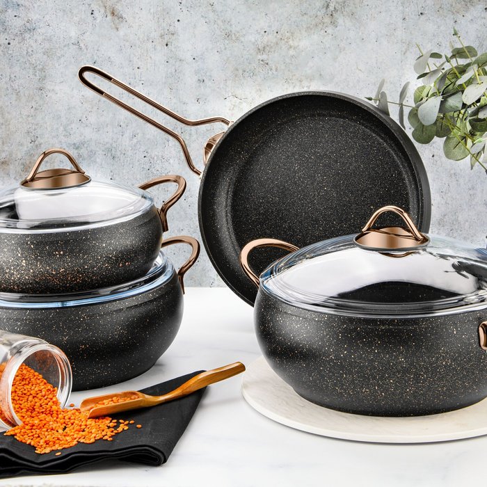 The Range | Rozi Alya Collection 7-piece Non-stick Granite Cookware Set - Copper Handles Rozi Alya Collection 7-piece Non-stick Granite Cookware Set - Copper Handles