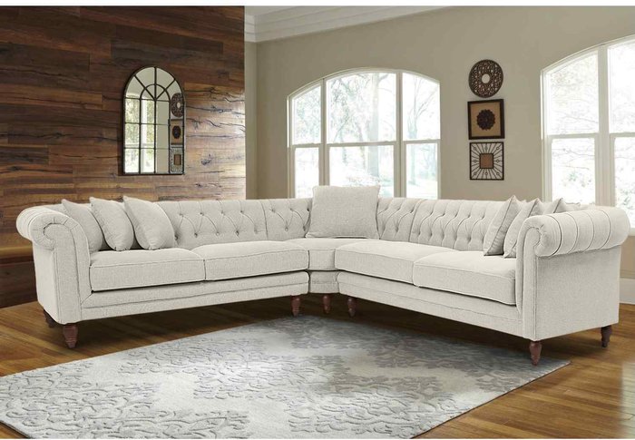 The Range | Simply Eleganza Elliot Chesterfield Corner Sofa in Velvet Fabric - White Simply Eleganza Elliot Chesterfield Corner Sofa in Velvet Fabric - White