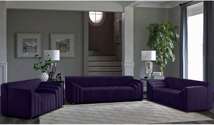 The Range | Simply Eleganza Jessica 3 Piece Flued Sofa Set in Velour Fabric - Blue Simply Eleganza Jessica 3 Piece Flued Sofa Set in Velour Fabric - Blue