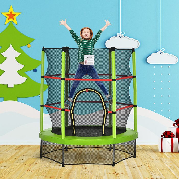 The Range | HOMCOM 140cm Kids Trampoline with Enclosure Net - Green HOMCOM 140cm Kids Trampoline with Enclosure Net - Green