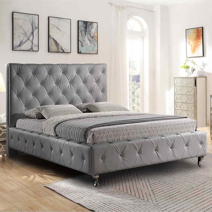 The Range | Simply Envisage Ana Upholstered Plush Velvet Bed Frame - Grey / Single Simply Envisage Ana Upholstered Plush Velvet Bed Frame - Grey / Single