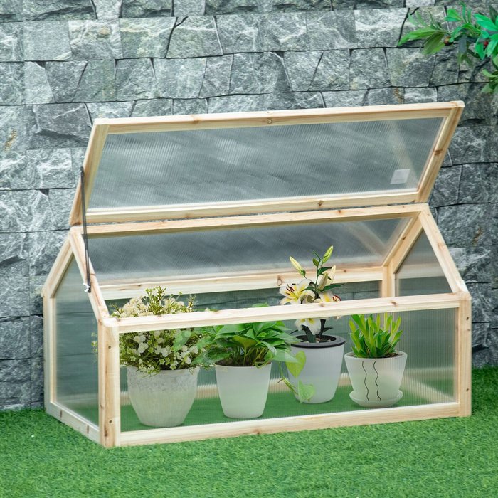 The Range | Outsunny Wooden Cold Frame Greenhouse - Natural Outsunny Wooden Cold Frame Greenhouse - Natural