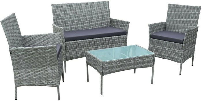 The Range | Neo Neo 4 Piece Rattan Outdoor Furniture Sofa Set - Grey Neo Neo 4 Piece Rattan Outdoor Furniture Sofa Set - Grey