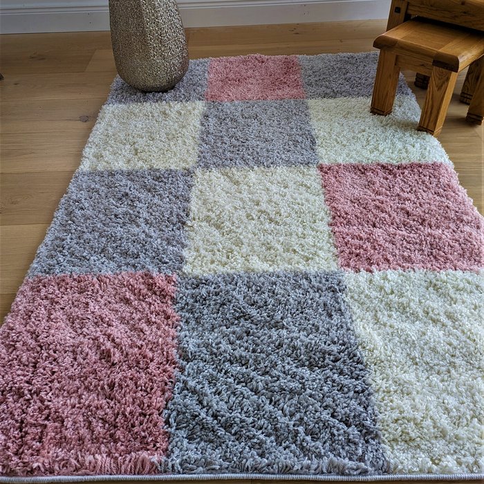 The Range | The Rug Wholesaler Pink Patchwork Shaggy Rug - Oslo - Pink / 120cm / 170cm The Rug Wholesaler Pink Patchwork Shaggy Rug - Oslo - Pink / 120cm / 170cm