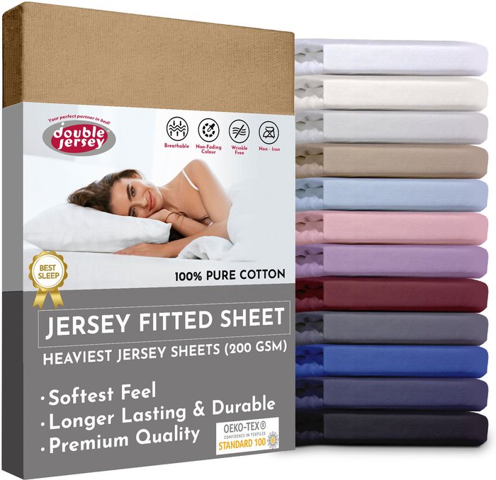 The Range | Double Jersey 180x200x32 cm Double Jersey - Cotton Fitted Sheets - Cappuccino / Brown Double Jersey 180x200x32 cm Double Jersey - Cotton Fitted Sheets - Cappuccino / Brown