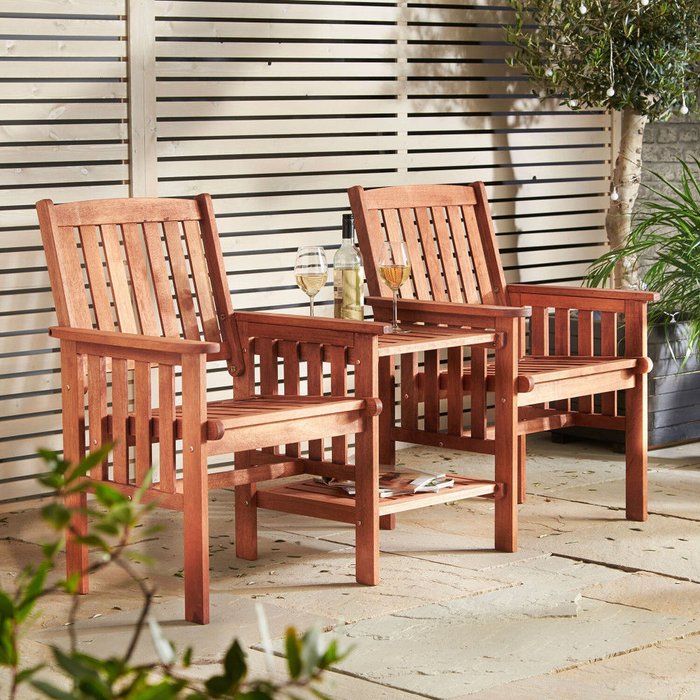 The Range | Kingfisher Wooden Garden Bench Love Seat & Table - Brown Kingfisher Wooden Garden Bench Love Seat & Table - Brown