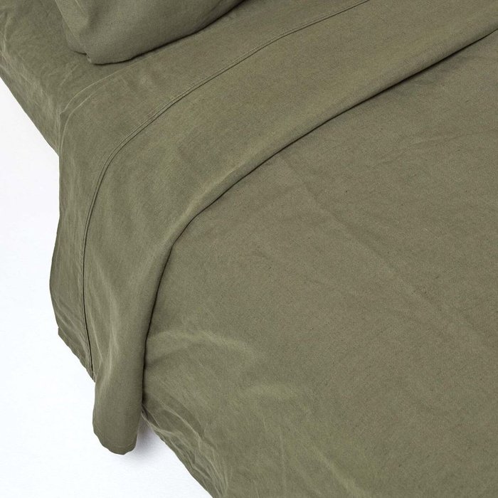 The Range | Homescapes Linen Flat Sheet - Olive Green Homescapes Linen Flat Sheet - Olive Green