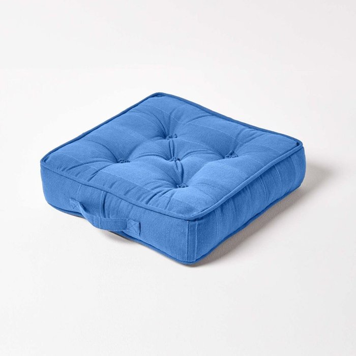 The Range | Homescapes Homescapes Rajput Ribbed Cotton Floor Cushion - Blue Homescapes Homescapes Rajput Ribbed Cotton Floor Cushion - Blue