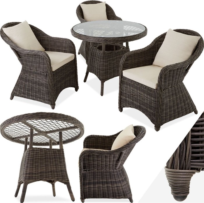 The Range | TECTAKE Tectake Zurich Rattan Bistro Set With 3 Armchairs And Table TECTAKE Tectake Zurich Rattan Bistro Set With 3 Armchairs And Table