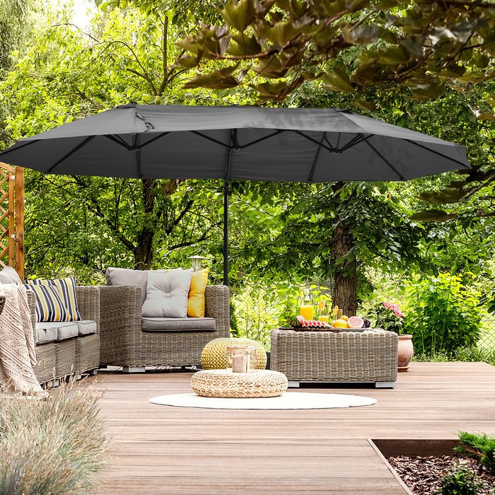 The Range | Outsunny Outsunny Double Canopy Offset 2.7 x 4.4m Parasol - Grey Outsunny Outsunny Double Canopy Offset 2.7 x 4.4m Parasol - Grey