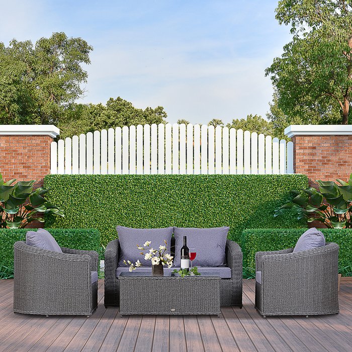 The Range | Outsunny 4 Piece Rattan Outdoor Dining Set - Grey Outsunny 4 Piece Rattan Outdoor Dining Set - Grey