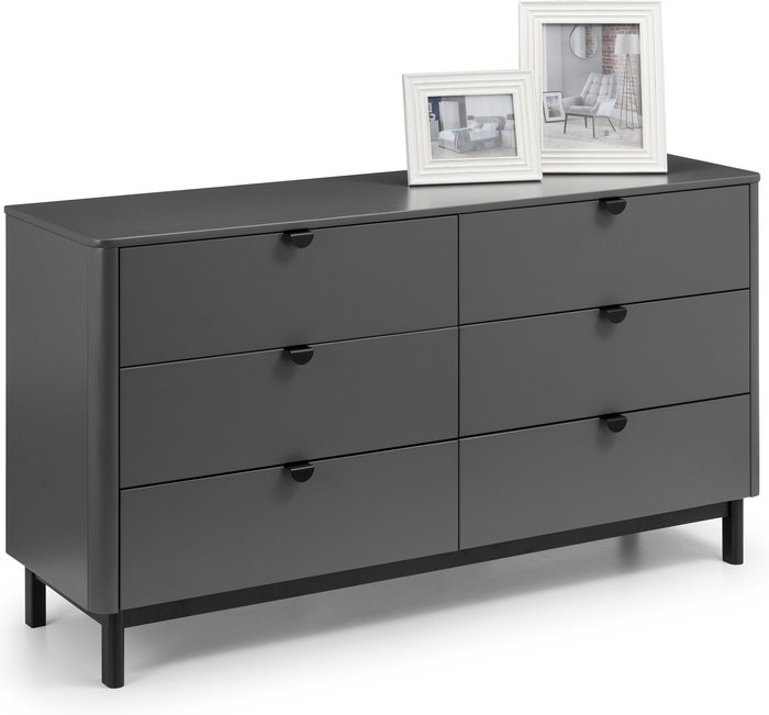 The Range | Julian Bowen Chloe 6 Drawer Wide Chest - Storm Grey Julian Bowen Chloe 6 Drawer Wide Chest - Storm Grey