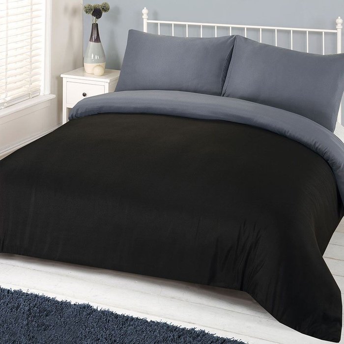 The Range | Brentfords Brentfords Plain Duvet Cover With Pillowcase Bedding Set - Black & Grey / 1kg Brentfords Brentfords Plain Duvet Cover With Pillowcase Bedding Set - Black & Grey / 1kg