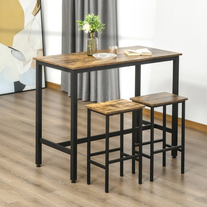 The Range | HOMCOM Homcom 3-piece Industrial Bar Table Set Table & 2 Chairs Rustic Brown HOMCOM Homcom 3-piece Industrial Bar Table Set Table & 2 Chairs Rustic Brown