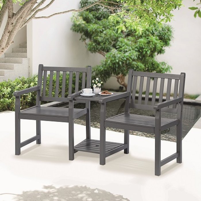 The Range | Greenhurst PU Painted Duo Garden Bench and Table - Slate Grey Greenhurst PU Painted Duo Garden Bench and Table - Slate Grey