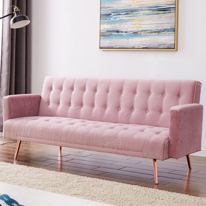 The Range | GRS Molly 3 Seater Velvet Sofa Bed With Metal Legs - Pink GRS Molly 3 Seater Velvet Sofa Bed With Metal Legs - Pink