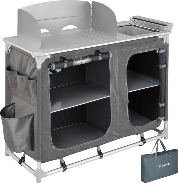 The Range | TECTAKE Camping Kitchen with 4 Shelves and Sink - Grey TECTAKE Camping Kitchen with 4 Shelves and Sink - Grey