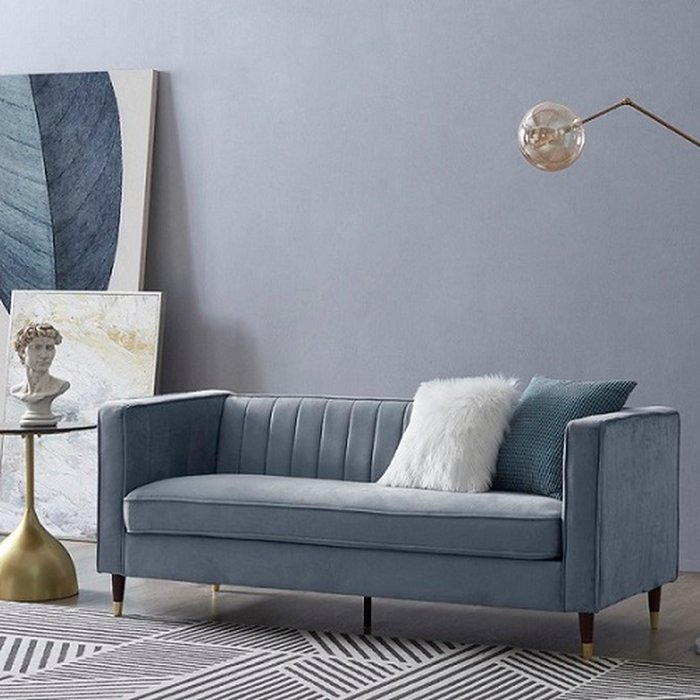 The Range | GRS Thom Velvet Fabric 3 Seater Sofa With Metal Tipped Legs - Grey Velvet GRS Thom Velvet Fabric 3 Seater Sofa With Metal Tipped Legs - Grey Velvet