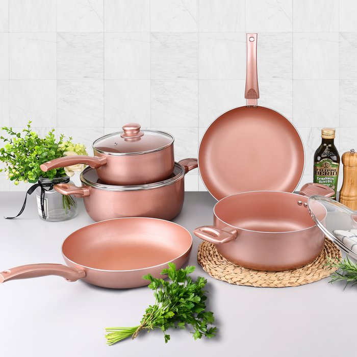 The Range | Cermalon Cermalon 5 Pc. Rose Gold Cookware Set With 3 Lids Cermalon Cermalon 5 Pc. Rose Gold Cookware Set With 3 Lids