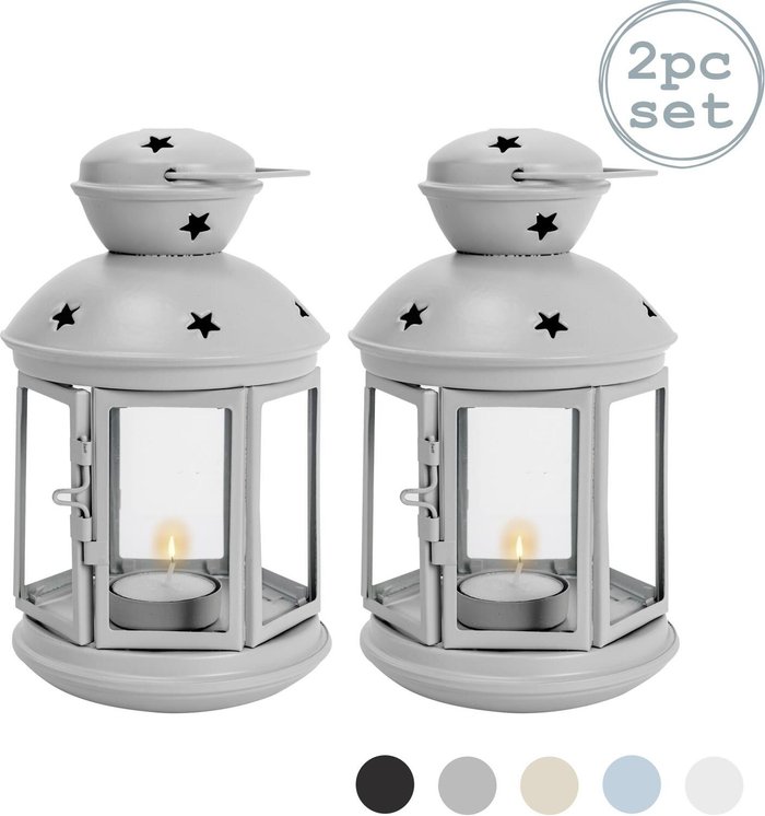 The Range | NICOLA SPRING Nicola Spring - Metal Hanging Tealight Lanterns - 20cm - Grey - Pack of 2 NICOLA SPRING Nicola Spring - Metal Hanging Tealight Lanterns - 20cm - Grey - Pack of 2