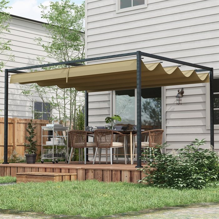 The Range | Outsunny Metal Pergola Gazebo Patio Sun Shelter - Khaki / 298cm Outsunny Metal Pergola Gazebo Patio Sun Shelter - Khaki / 298cm