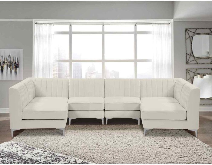 The Range | Simply Eleganza Elena Modular Corner U Shape Sofa in Velour Fabric - White Simply Eleganza Elena Modular Corner U Shape Sofa in Velour Fabric - White