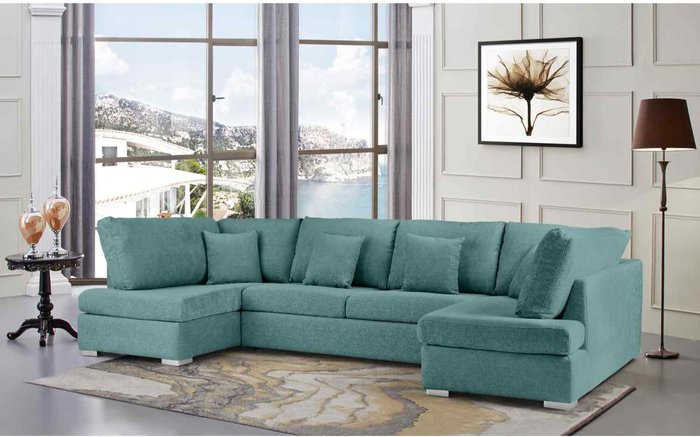 The Range | Simply Eleganza Ollie Large U Shape Sofa Velour Velvet Fabric - Seaspray Simply Eleganza Ollie Large U Shape Sofa Velour Velvet Fabric - Seaspray