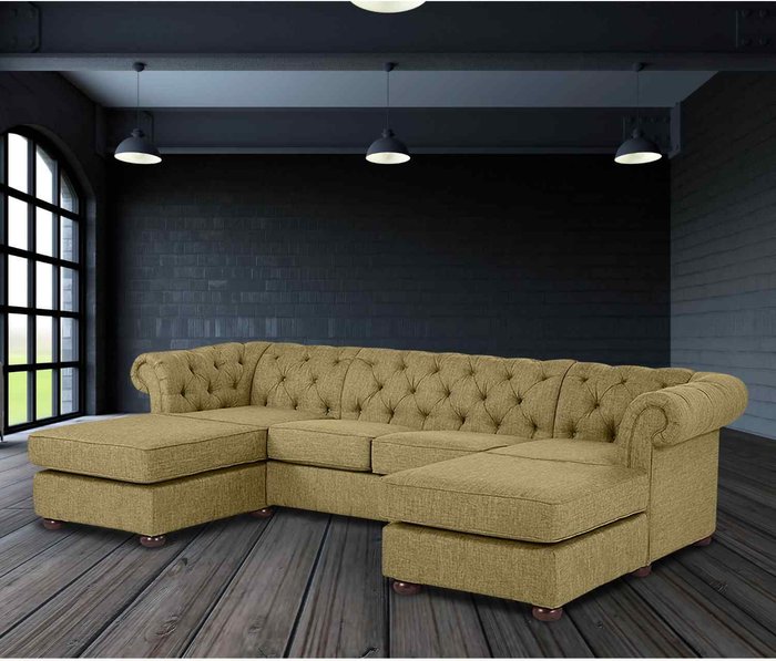 The Range | Simply Eleganza Layton Chesterfield U Shape Sofa with 2 Footstools - Brown Simply Eleganza Layton Chesterfield U Shape Sofa with 2 Footstools - Brown