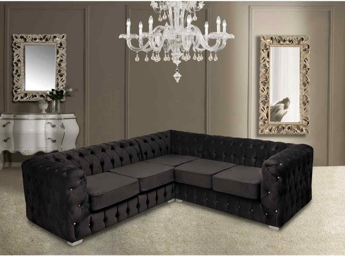 The Range | Simply Eleganza Percy Fixed Back Tufted Fluted Large Corner Sofa - Black Simply Eleganza Percy Fixed Back Tufted Fluted Large Corner Sofa - Black