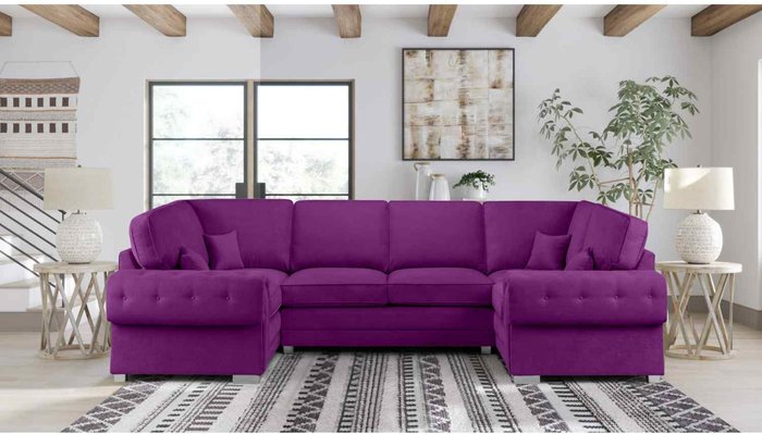 The Range | Simply Eleganza Volvo U Shape Large Sofa Full Back Velour Velvet Fabric - Purple Simply Eleganza Volvo U Shape Large Sofa Full Back Velour Velvet Fabric - Purple