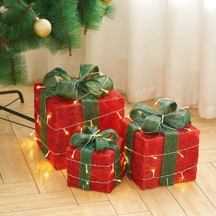 The Range | Livingandhome 3 Pieces LED Light Gift Box - Green Livingandhome 3 Pieces LED Light Gift Box - Green