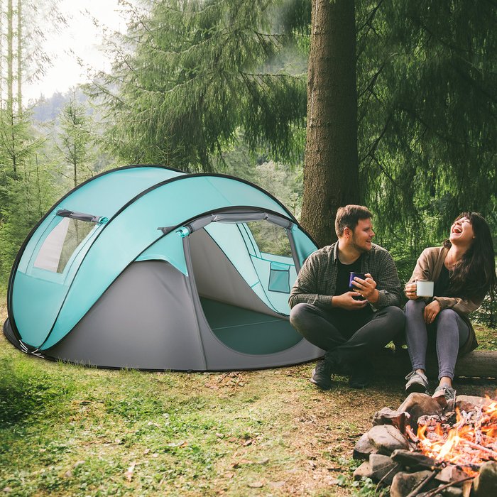 The Range | Outsunny 4 Person Pop Up Camping Tent - Tiffany Blue, Light Grey Outsunny 4 Person Pop Up Camping Tent - Tiffany Blue, Light Grey