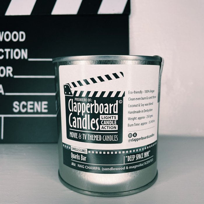 The Range | Clapperboard Quarks Bar Deep Space Nine Candle Sandalwood, Frankincense and Lilac - White Clapperboard Quarks Bar Deep Space Nine Candle Sandalwood, Frankincense and Lilac - White