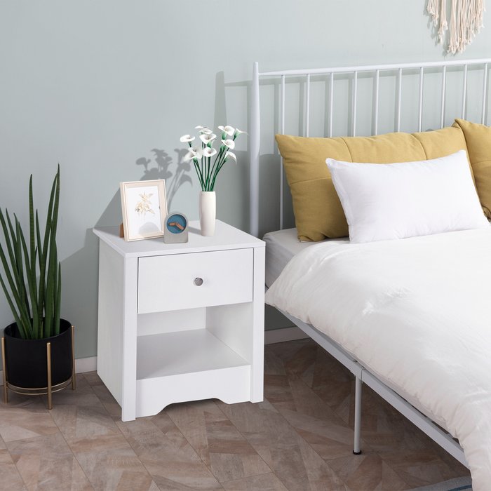 The Range | HOMCOM Wooden Bedside Table Storage Unit - White HOMCOM Wooden Bedside Table Storage Unit - White