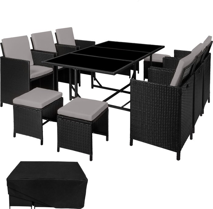 The Range | TECTAKE Tectake Malaga 10-seater Rattan Furniture Set W/ Protective Cover - Grey/Cream TECTAKE Tectake Malaga 10-seater Rattan Furniture Set W/ Protective Cover - Grey/Cream