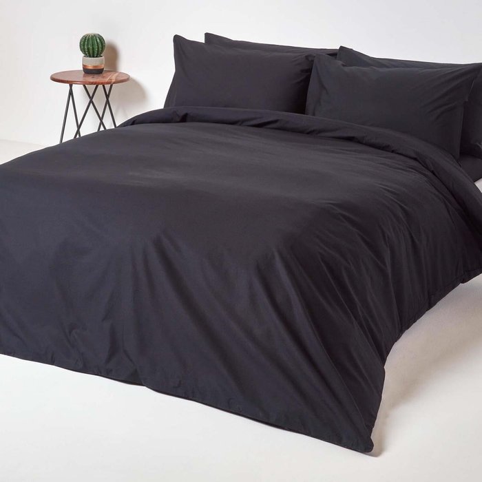 The Range | Homescapes Egyptian Cotton Duvet Cover with Pillowcase - Black / Double Homescapes Egyptian Cotton Duvet Cover with Pillowcase - Black / Double