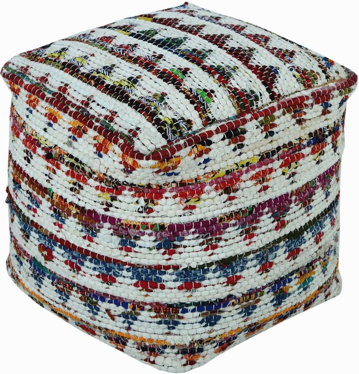 The Range | Homescapes Cream Chindi Design Square Beanbag Style Footstool - Multicolour / 40cm Homescapes Cream Chindi Design Square Beanbag Style Footstool - Multicolour / 40cm