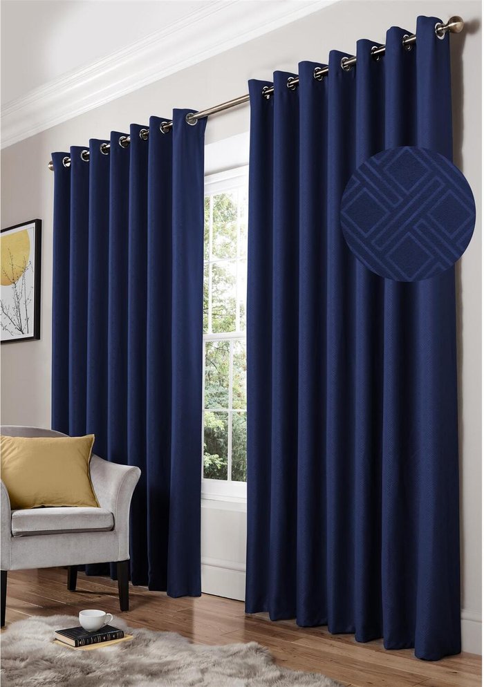 The Range | Livinluxury Amond Eyelet Ring Top Curtains - Blue / 167cm / 228cm Livinluxury Amond Eyelet Ring Top Curtains - Blue / 167cm / 228cm