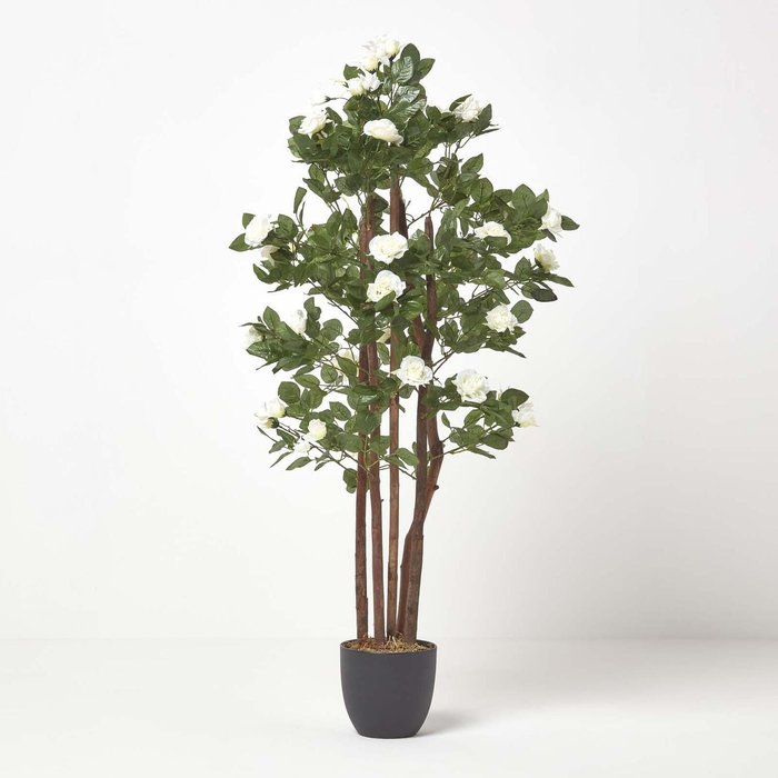 The Range | Homescapes Homescapes Artificial Potted White Rose Tree with Green Leaves - 4 Feet - White Homescapes Homescapes Artificial Potted White Rose Tree with Green Leaves - 4 Feet - White