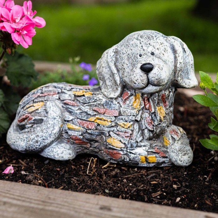 The Range | Garden Mile Dog Garden Ornament with Stone Effect - Grey Garden Mile Dog Garden Ornament with Stone Effect - Grey