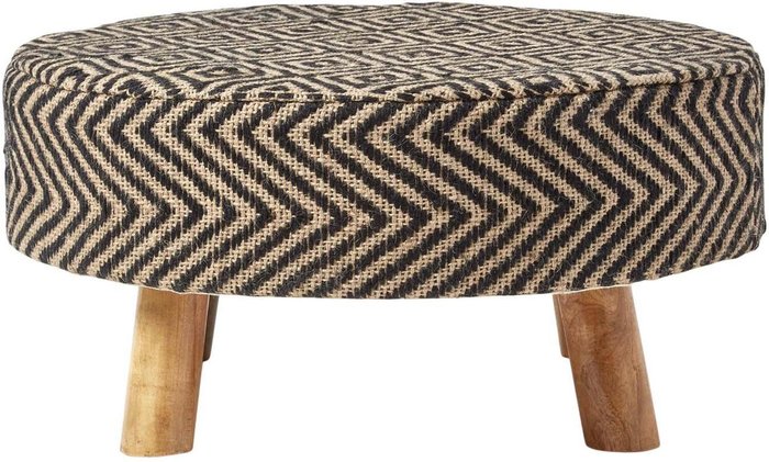 The Range | Homescapes Black Natural Diamond Jute Footstool - Black and Natural Homescapes Black Natural Diamond Jute Footstool - Black and Natural