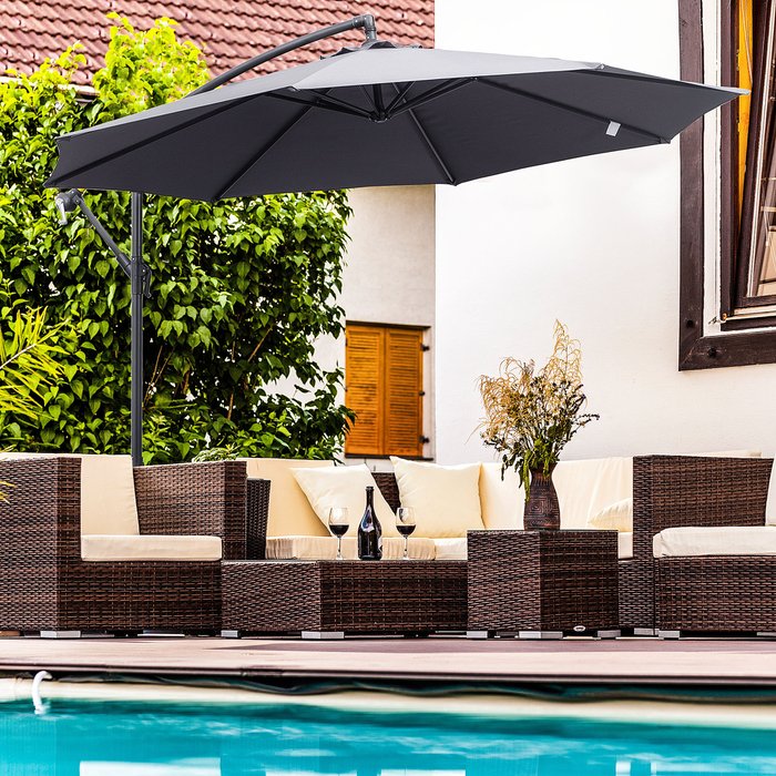 The Range | Outsunny 3m Garden Parasol Sun Shade Cantilever - Grey Outsunny 3m Garden Parasol Sun Shade Cantilever - Grey