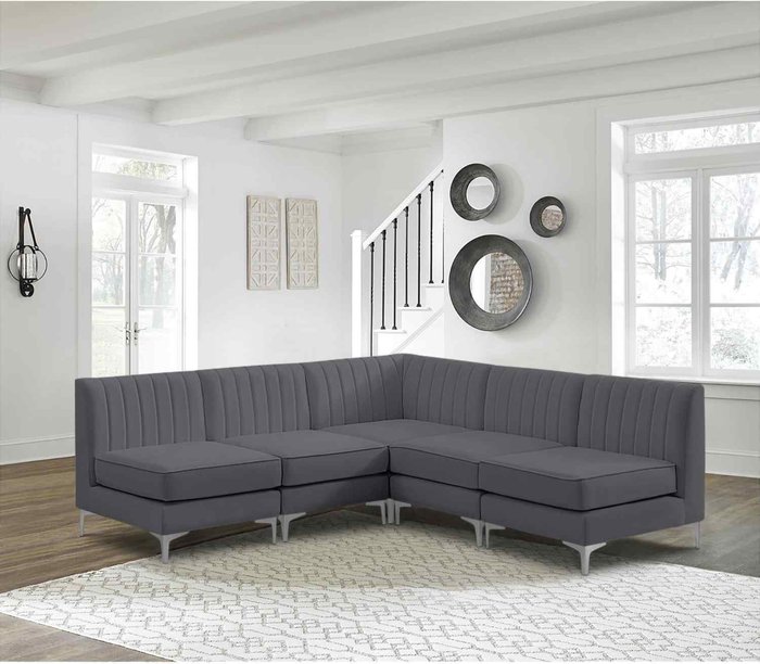 The Range | Simply Eleganza Albert Modular Corner Sofa in Velour Velvet Fabric - Grey Simply Eleganza Albert Modular Corner Sofa in Velour Velvet Fabric - Grey