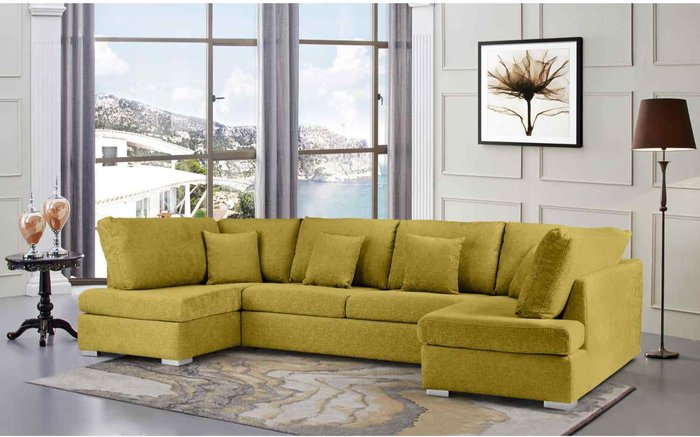 The Range | Simply Eleganza Ollie Large U Shape Sofa Velour Velvet Fabric - Grass Simply Eleganza Ollie Large U Shape Sofa Velour Velvet Fabric - Grass