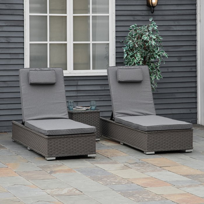 The Range | Outsunny 3 Piece Sun Lounger Rattan Furniture Set - Dark Grey Outsunny 3 Piece Sun Lounger Rattan Furniture Set - Dark Grey