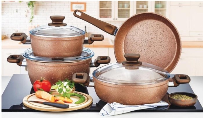 The Range | Rozi Defne Collection 7-piece Non-stick Granite Cookware Set - Brown Rozi Defne Collection 7-piece Non-stick Granite Cookware Set - Brown