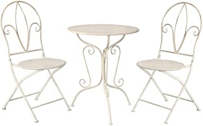 The Range | GlamHaus Glamhaus Garden Set 3 Piece Bistro Set - Marseille Antique White GlamHaus Glamhaus Garden Set 3 Piece Bistro Set - Marseille Antique White