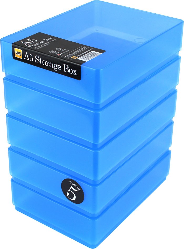 The Range | WestonBoxes A5 Plastic Craft Storage Boxes for Art Supplies, Paper and Card - Blue / 5 WestonBoxes A5 Plastic Craft Storage Boxes for Art Supplies, Paper and Card - Blue / 5