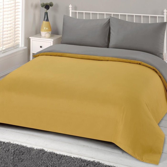 The Range | Brentfords Brentfords Plain Duvet Cover With Pillowcase Bedding Set - Ochre & Grey / 0.6kg Brentfords Brentfords Plain Duvet Cover With Pillowcase Bedding Set - Ochre & Grey / 0.6kg