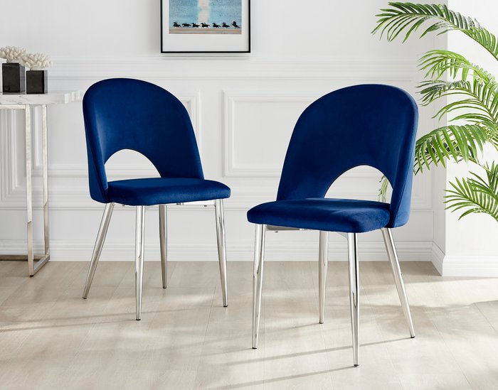 The Range | FurnitureboxUK 2x Arlon Velvet Silver Leg Dining Chairs - Blue FurnitureboxUK 2x Arlon Velvet Silver Leg Dining Chairs - Blue